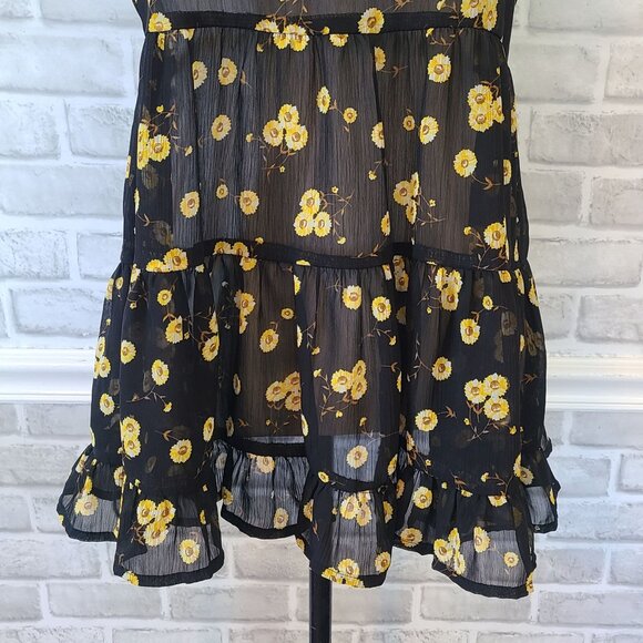 Wet Seal Black Chiffon Sunflower Print Ruffle Babydoll Tank Top Small Sheer - Picture 8 of 9